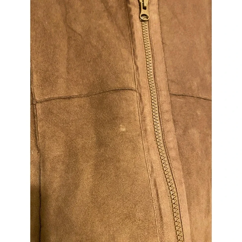 Vintage Penny Lane Suede Fur Trim Brown Coat Medium Boho Y2K 1990's Winter Cabin